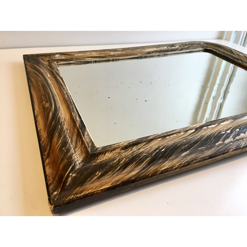 Vintage blackened wood mirror, 1900