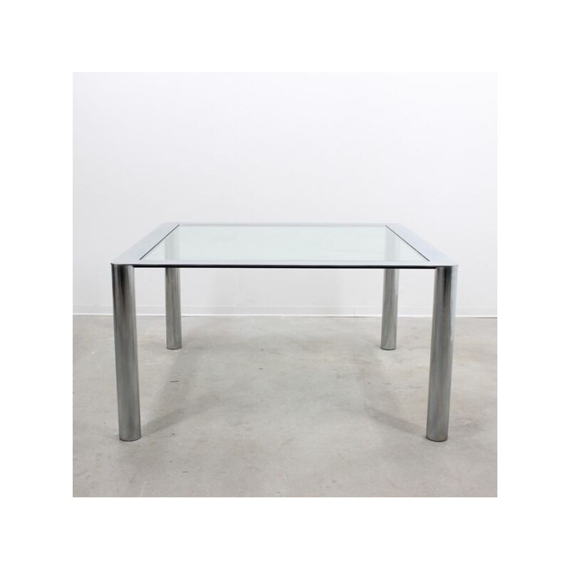 Table vintage Cinova en métal chromé et verre par Sergio Mazza & Giuliana Gramigna, 1970