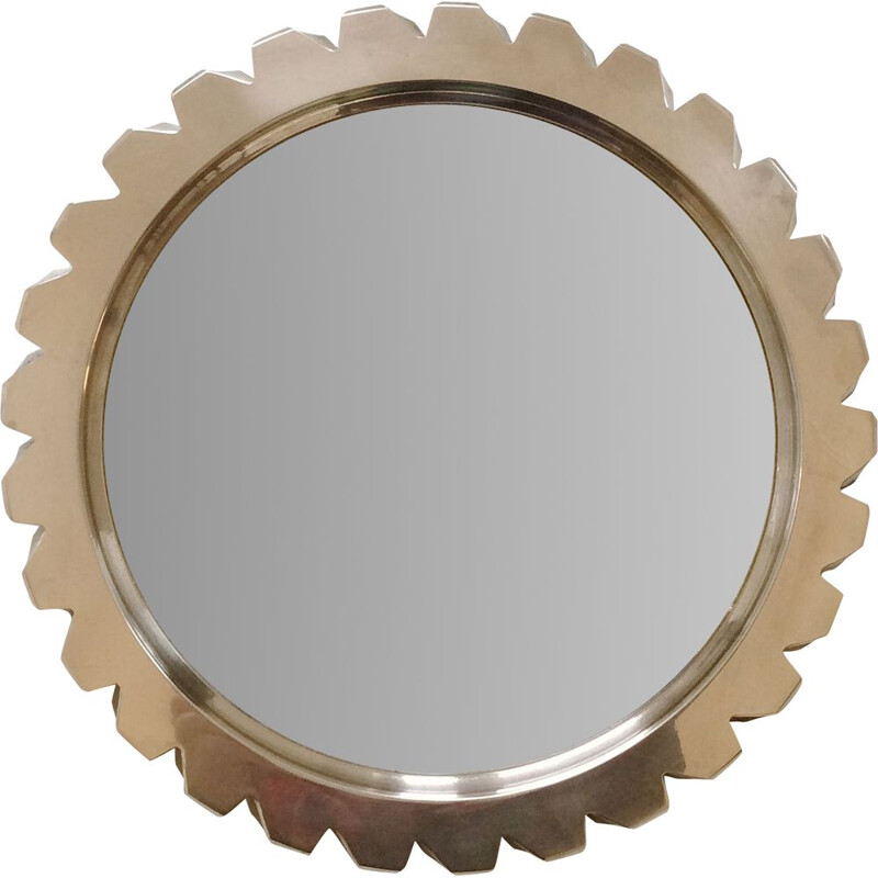 Miroir vintage en bronze poli, France 1970