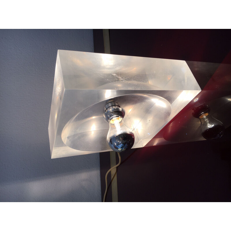 Vintage plexiglas table lamp by Michel Dumas