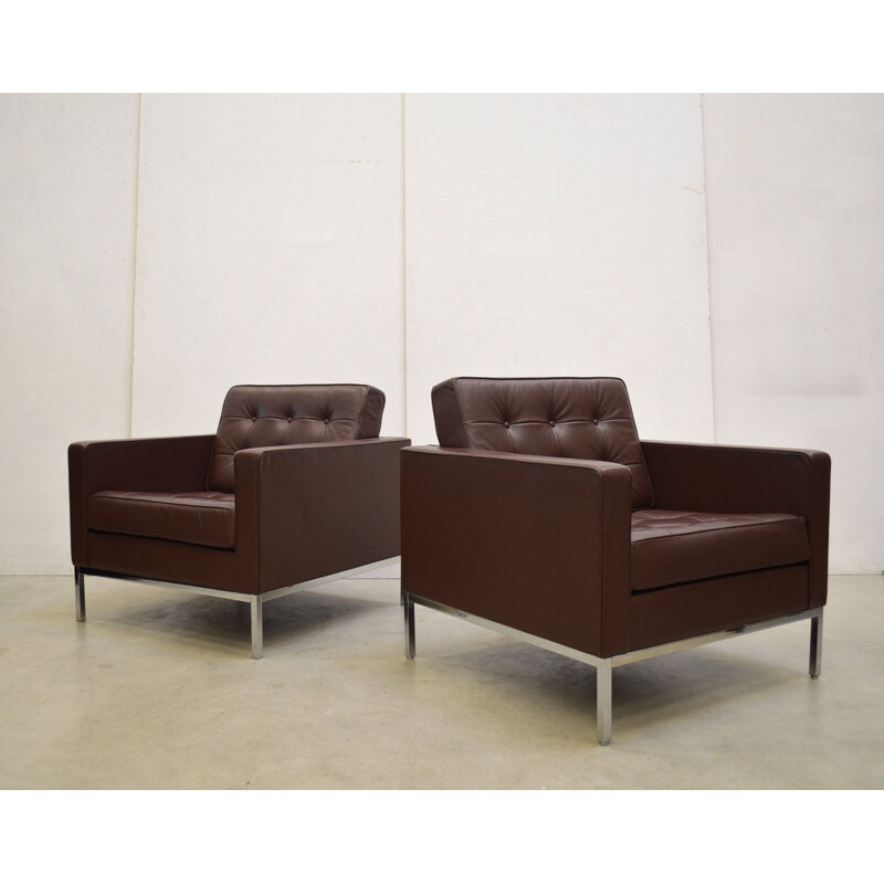 Pair of vintage Florence leather club armchairs by Knoll International, 1950s