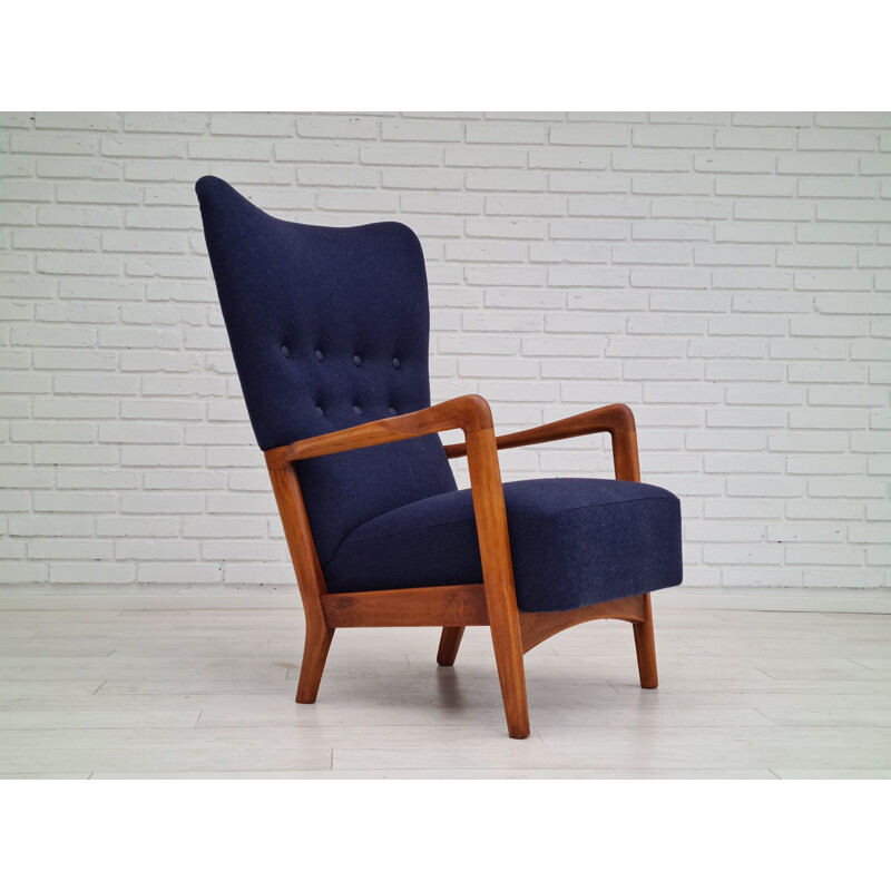 Fauteuil vintage danois en laine par Fritz Hansen