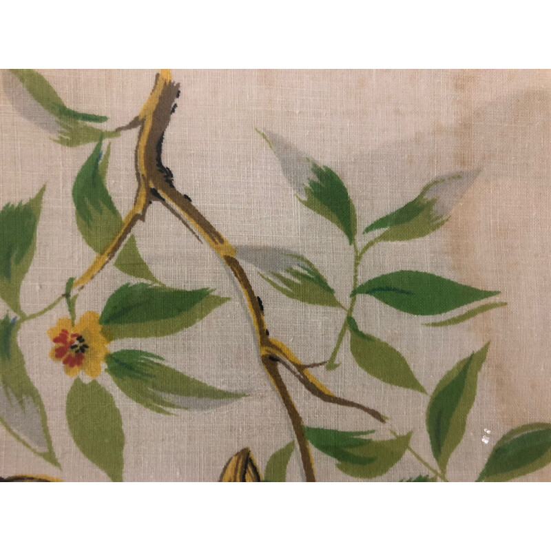 Vintage bird painting on fabric, 1950