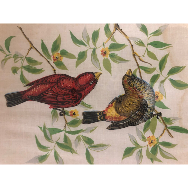 Tableau d'oiseau vintage sur tissu, 1950