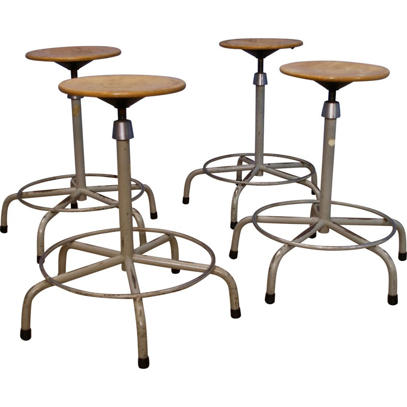 Set of 4 Dutch industrial architect drawing stools, 1960