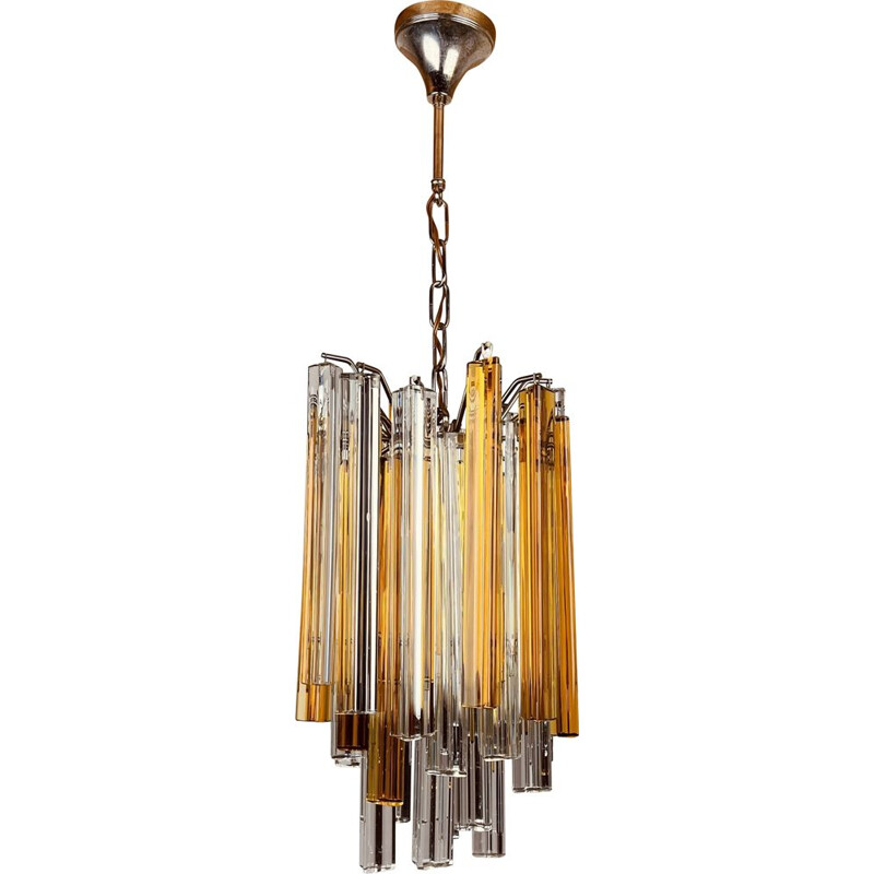 Vintage cascade Murano glass crystal prism chandelier from Venini, Italy 1960s