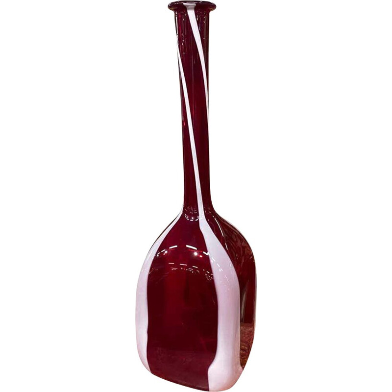 Vase vintage en verre de Murano rouge et blanc par Carlo Moretti, Italie 1980