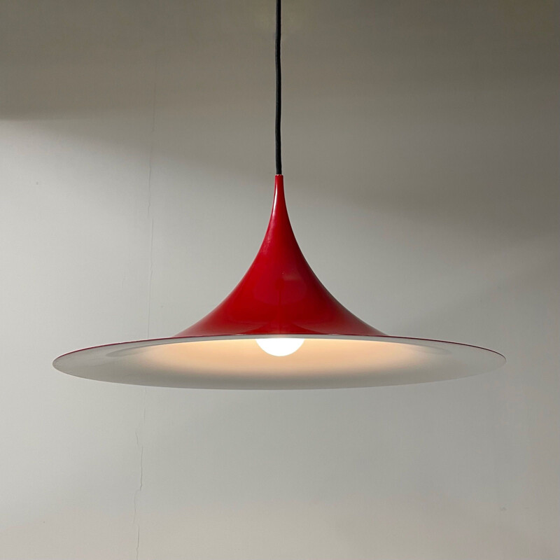 Vintage semi red hanging lamp by Bonderup and Thorup for Fog and Mørup, 1960