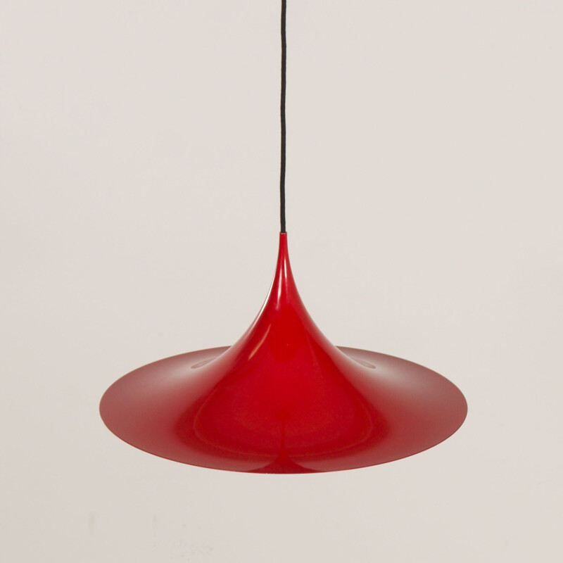 Vintage semi red hanging lamp by Bonderup and Thorup for Fog and Mørup, 1960