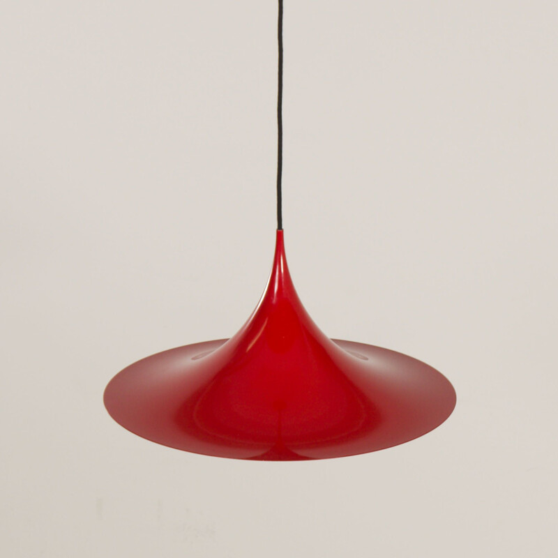 Vintage semi red hanging lamp by Bonderup and Thorup for Fog and Mørup, 1960