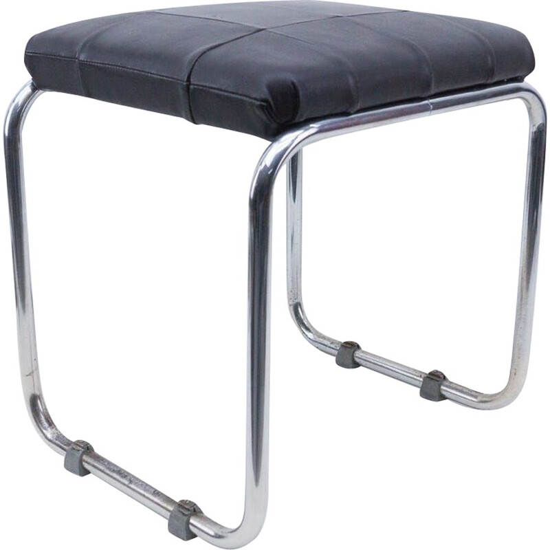 Vintage Bauhaus stool in leather and chrome from Mauser, 1930s