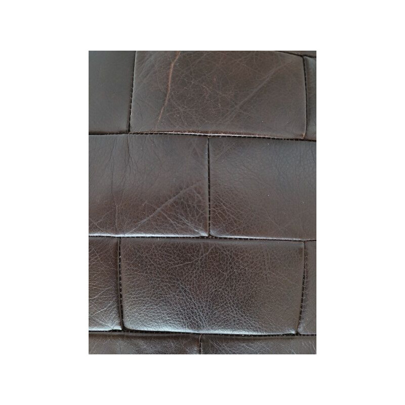 Pair of vintage brown leather patchwork poufs by De Sède, 1970