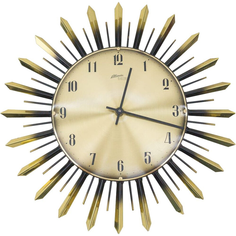 Relógio de parede Vintage Sunburst da Atlanta Electric, Alemanha 1960