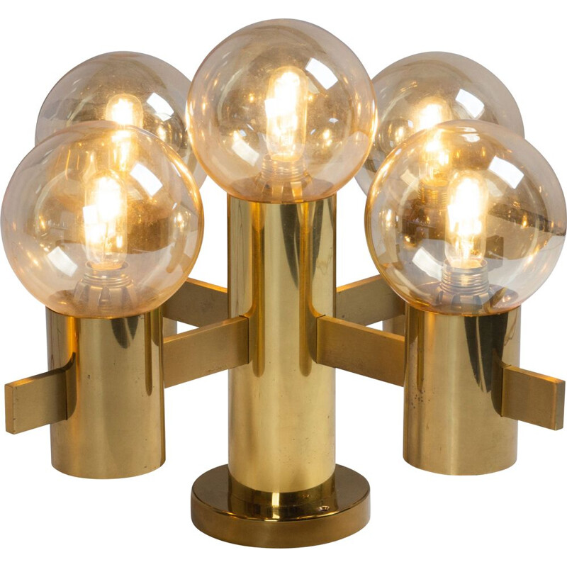 Vintage brass and smoked glass wall and ceiling light set by Hans Agne Jakobsson for Teka