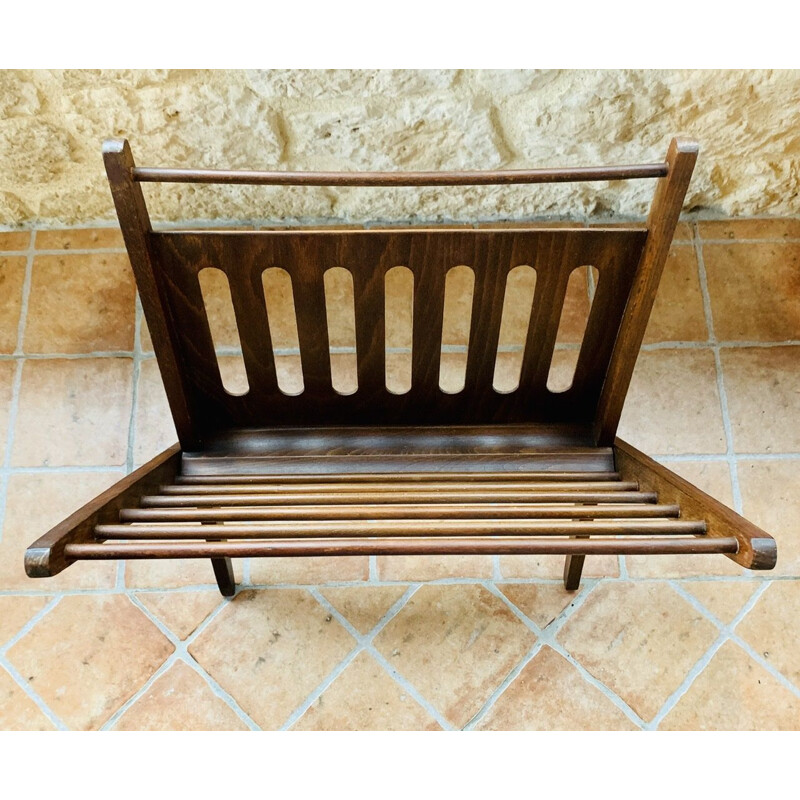 Vintage folding walnut magazine rack, 1960