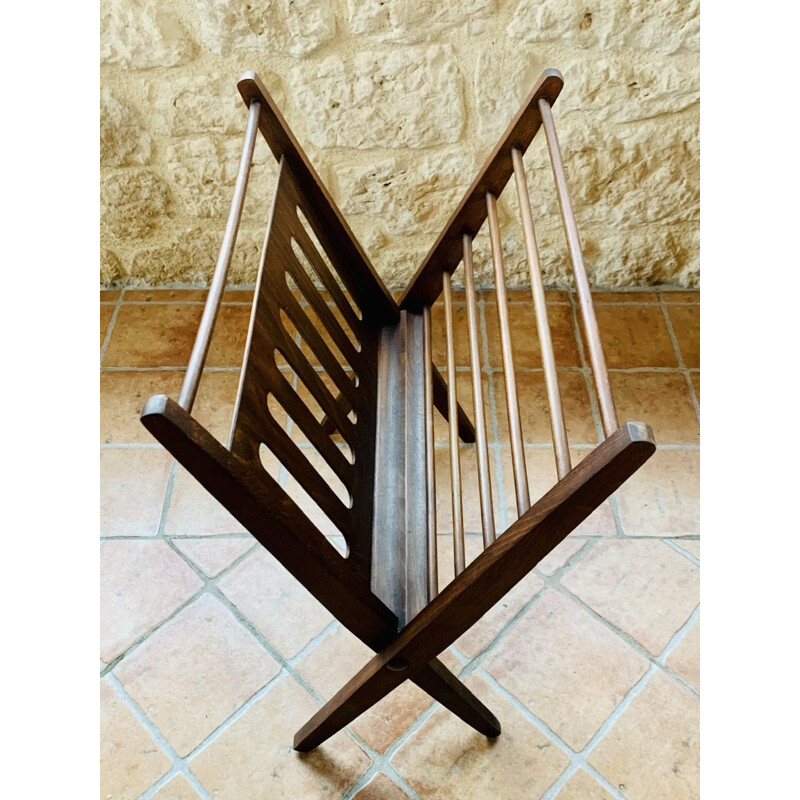 Vintage folding walnut magazine rack, 1960