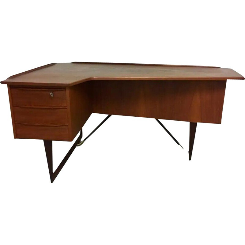 Vintage teak boomerang desk by Peter Lovig Nielsen for Hedensted Møbelfabrik, Denmark 1968