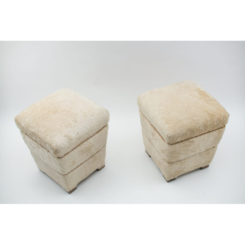 Pair of vintage plush stools, France 1950