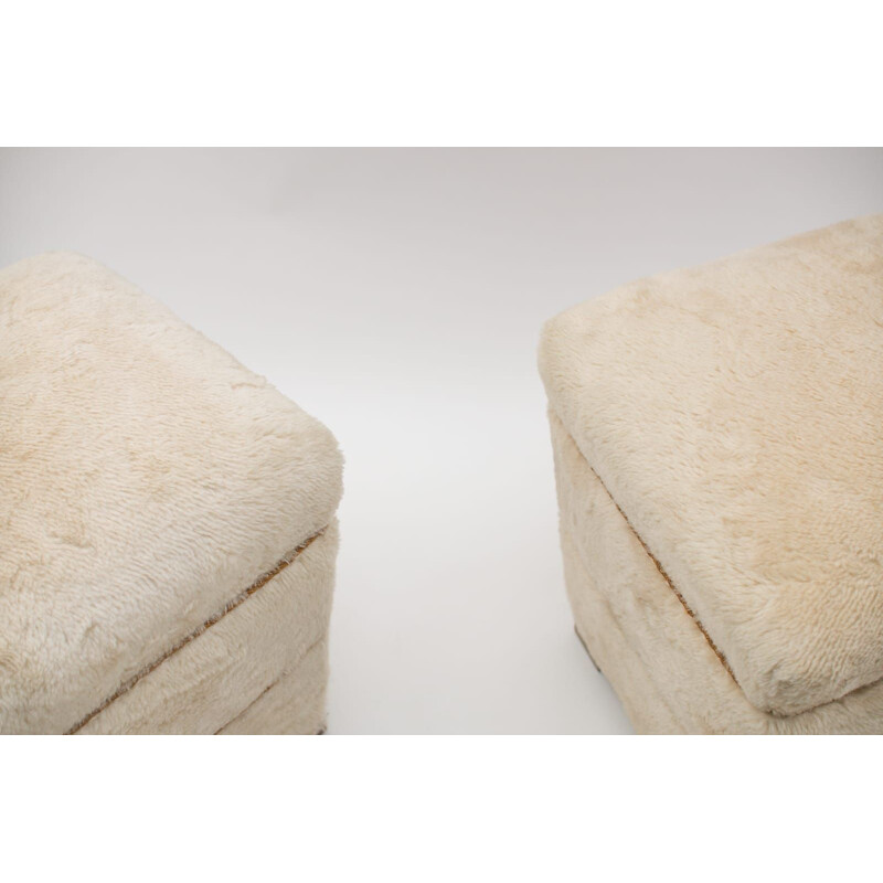 Pair of vintage plush stools, France 1950