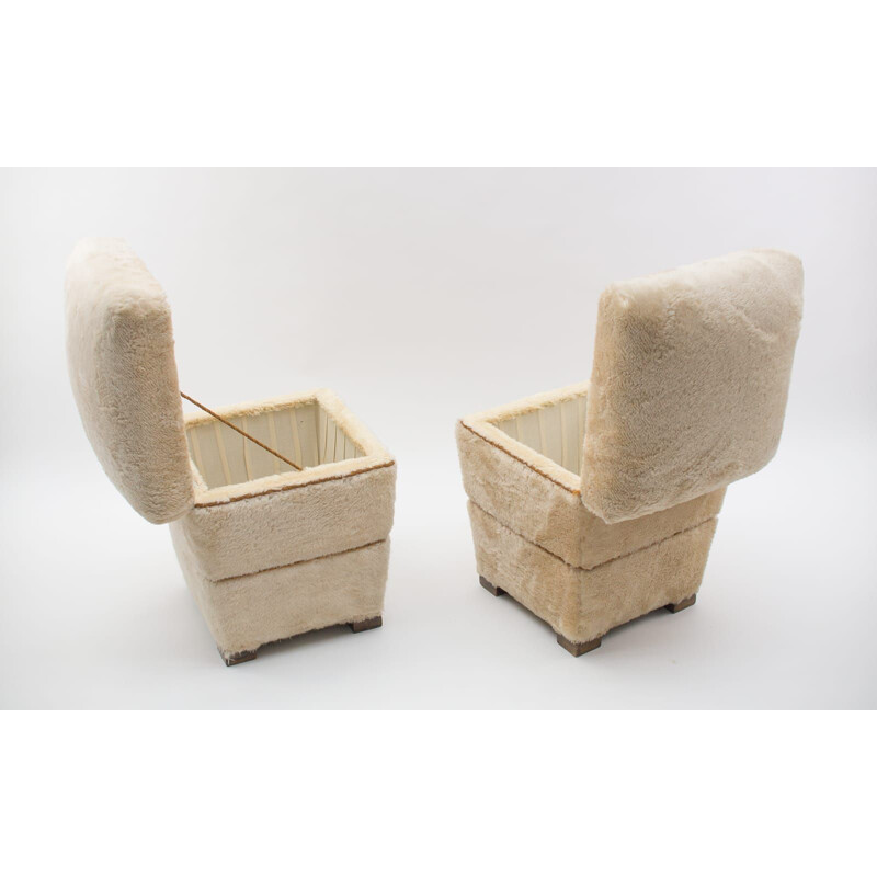 Pair of vintage plush stools, France 1950