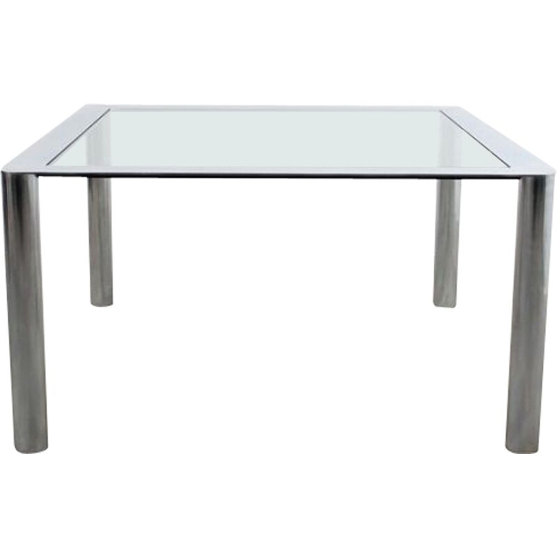 Vintage chromed metal and glass Cinova dining table by Sergio Mazza & Giuliana Gramigna, 1970s