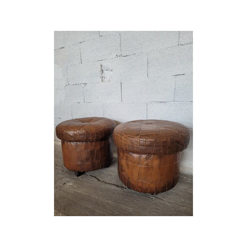 Pair of vintage champagne cork poufs by De Sède, 1970