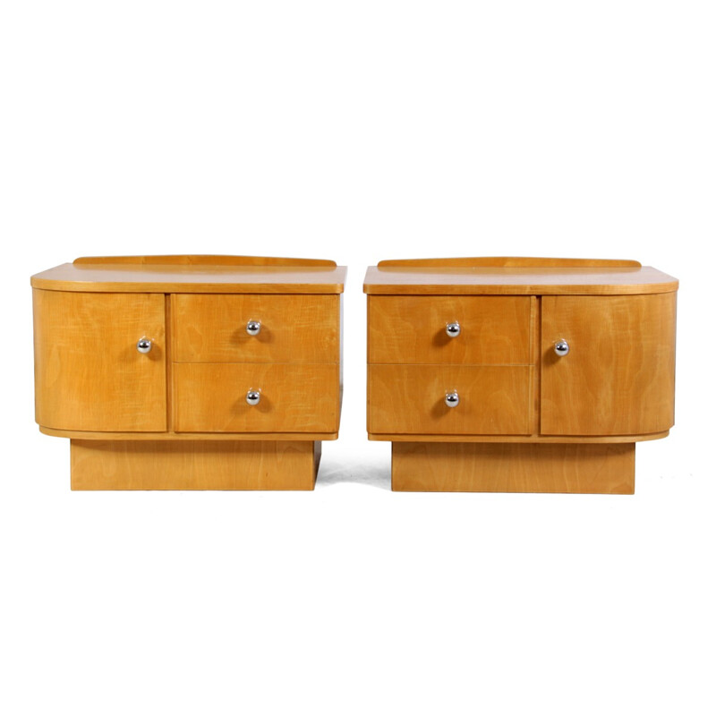 Pair of Scandinavian bedside cabinets in satin birch - 1930s