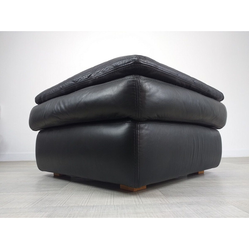 Vintage black leather footrest by Roche Bobois, 1970