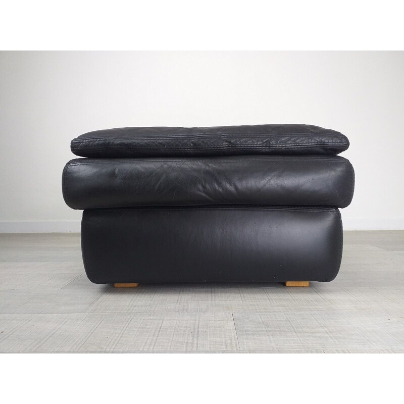 Vintage black leather footrest by Roche Bobois, 1970