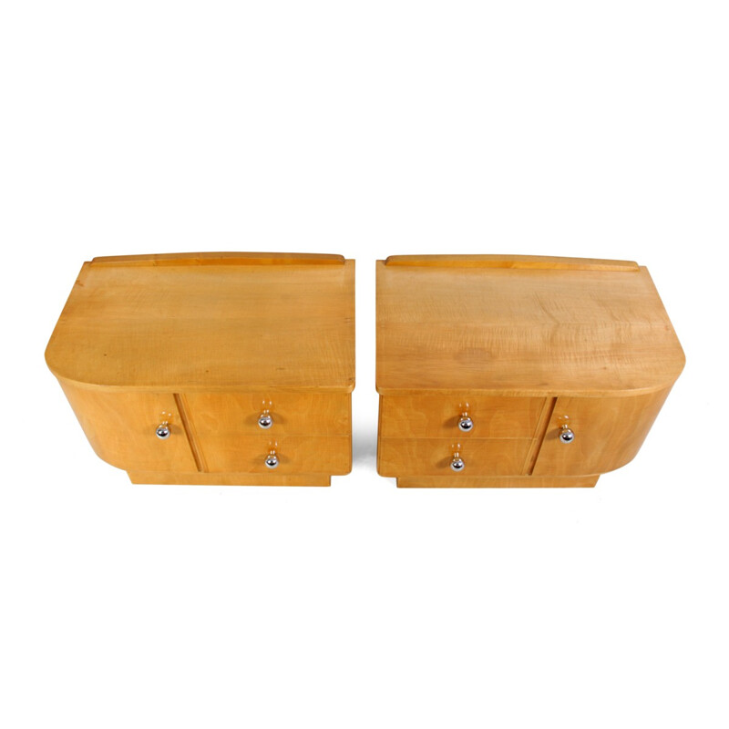 Pair of Scandinavian bedside cabinets in satin birch - 1930s