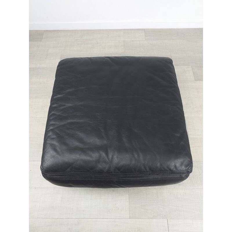 Vintage black leather footrest by Roche Bobois, 1970