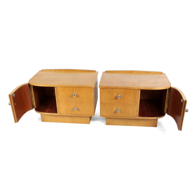 Pair of Scandinavian bedside cabinets in satin birch - 1930s