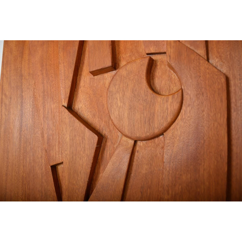 Panel escultórico vintage de caoba maciza