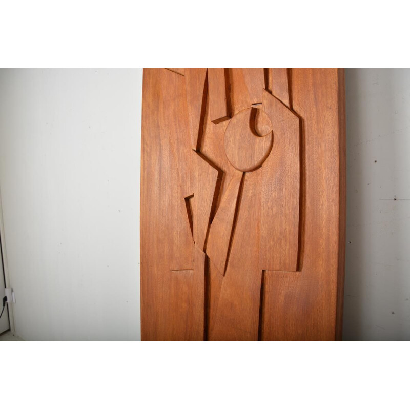 Panel escultórico vintage de caoba maciza