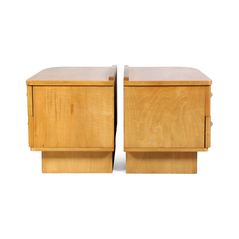 Pair of Scandinavian bedside cabinets in satin birch - 1930s