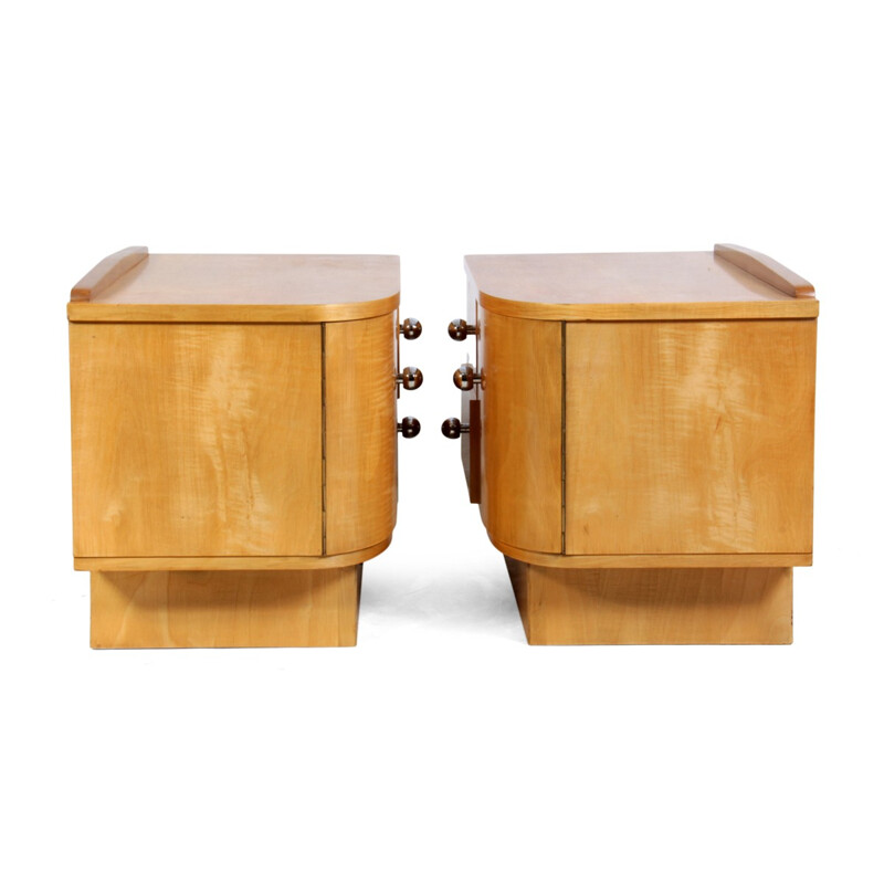 Pair of Scandinavian bedside cabinets in satin birch - 1930s