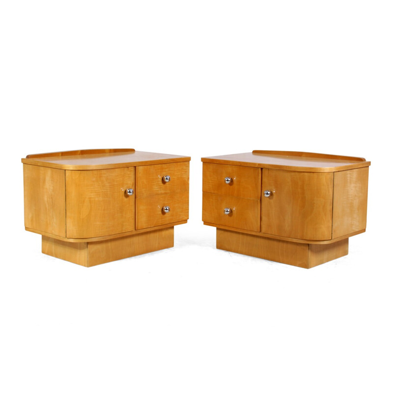 Pair of Scandinavian bedside cabinets in satin birch - 1930s