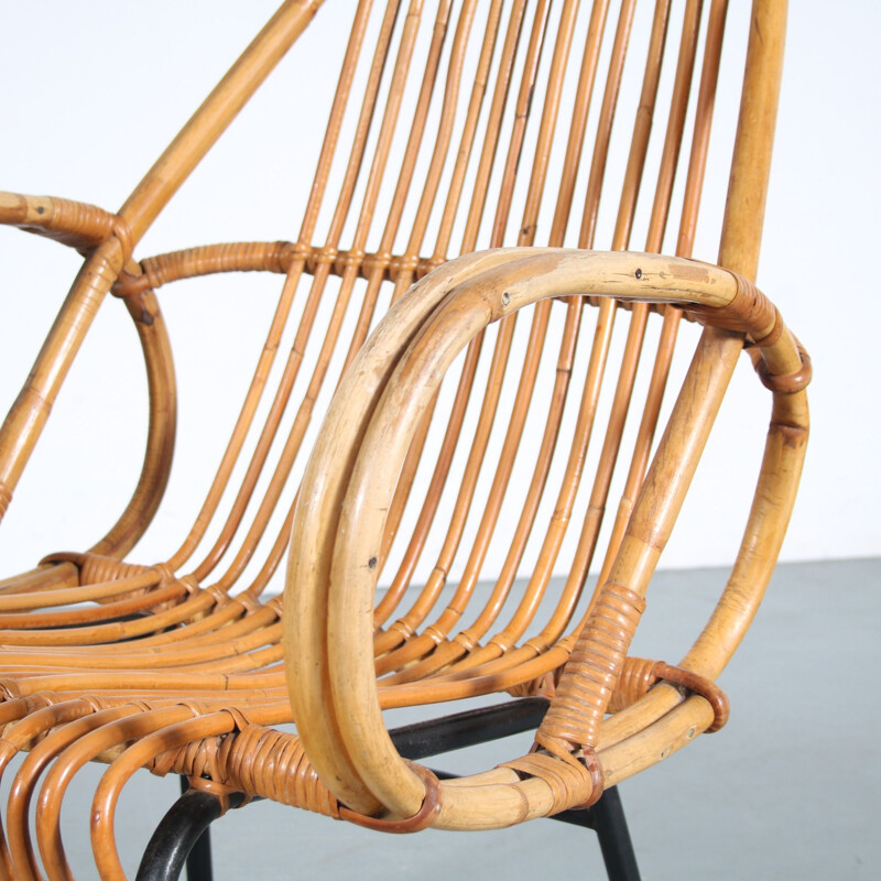 Vintage rattan armchair by Dirk van Sliedrecht for Gebroeders Jonkers, Netherlands 1950s