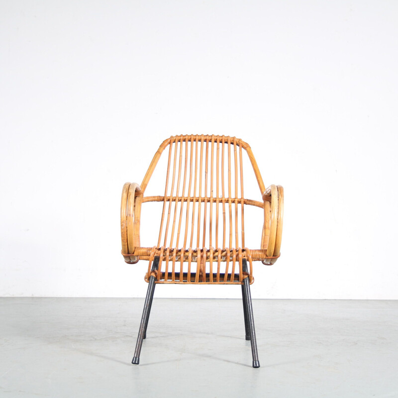 Poltrona Vintage rattan por Dirk van Sliedrecht para Gebroeders Jonkers, Holanda 1950