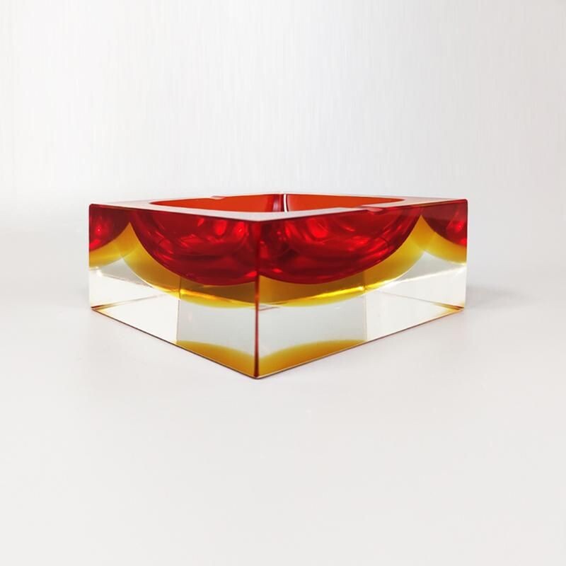 Vintage red and yellow ashtray by Flavio Poli for Seguso, 1960s