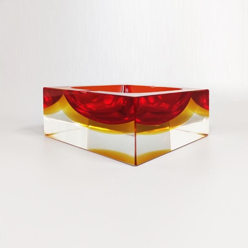 Vintage red and yellow ashtray by Flavio Poli for Seguso, 1960s