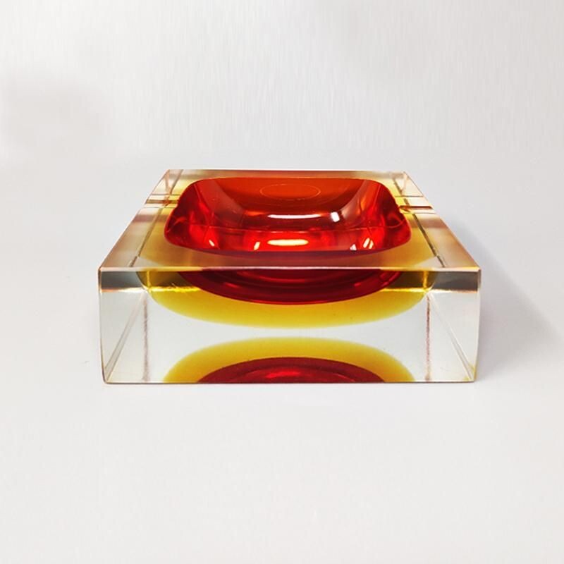 Cendrier vintage rouge et jaune de Flavio Poli pour Seguso, 1960