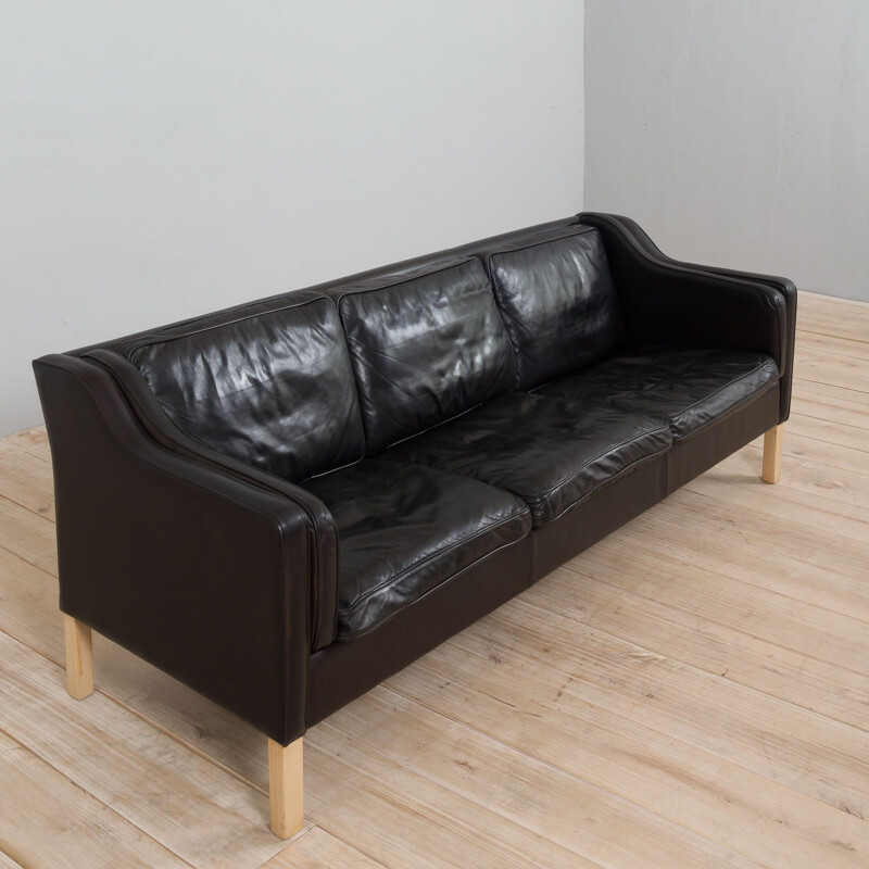 Sofá vintage de 3 plazas en anilina negra de Mogens Hansen