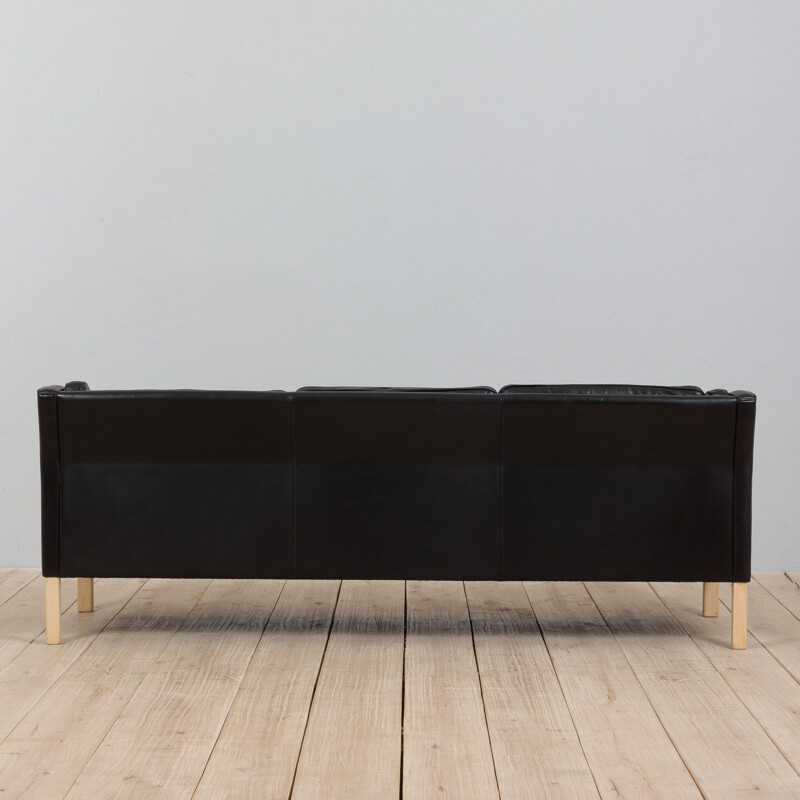 Canapé vintage à 3 places en aniline noire par Mogens Hansen