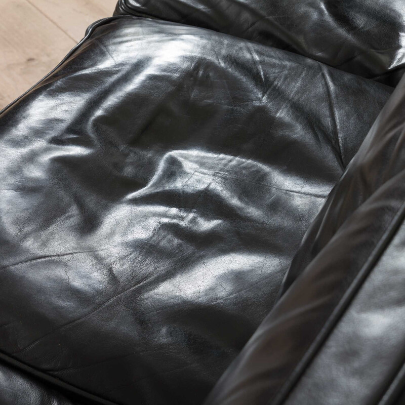 Vintage black aniline 3 seater sofa by Mogens Hansen