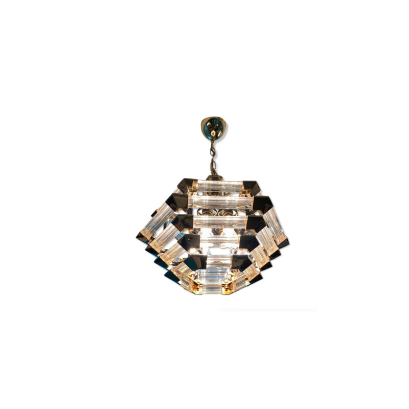 Vintage glass and brass chandelier by Bakalowitz & Sohne