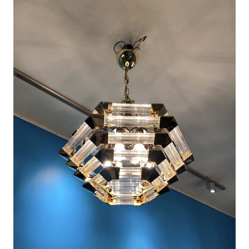 Lámpara de cristal y latón vintage de Bakalowitz