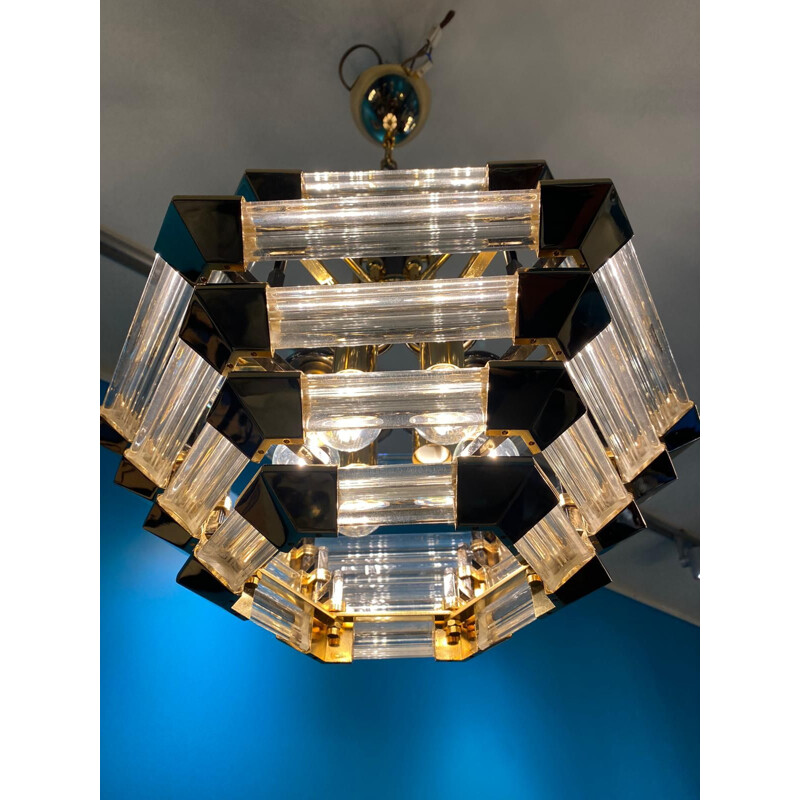 Vintage glass and brass chandelier by Bakalowitz & Sohne