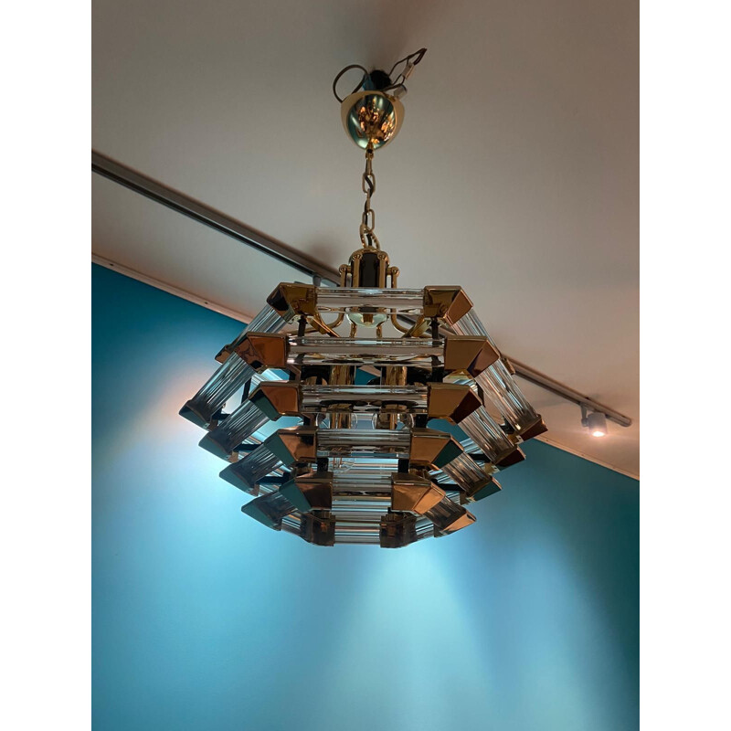 Vintage glass and brass chandelier by Bakalowitz & Sohne