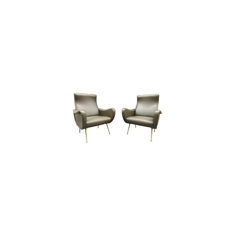 Pair of vintage leatherette armchairs by Gigi Radice